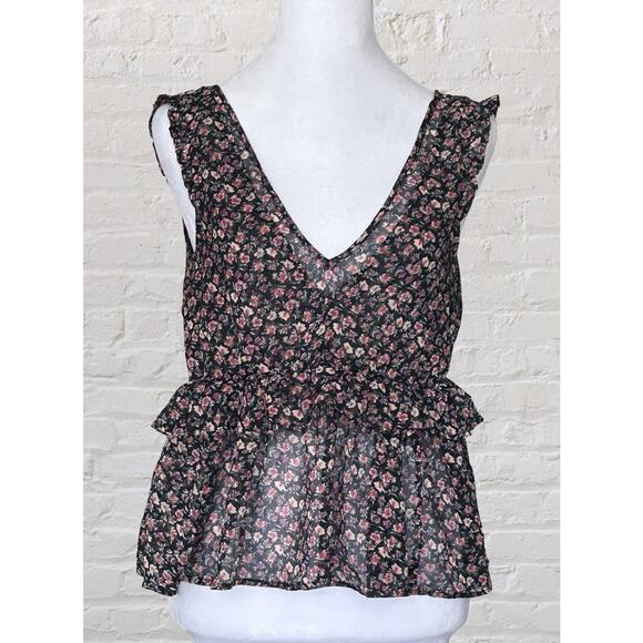American Eagle Black Floral Semi Sheer Cami Tank Top XS S Dark Fairy Boho Summer - Picture 1 of 12